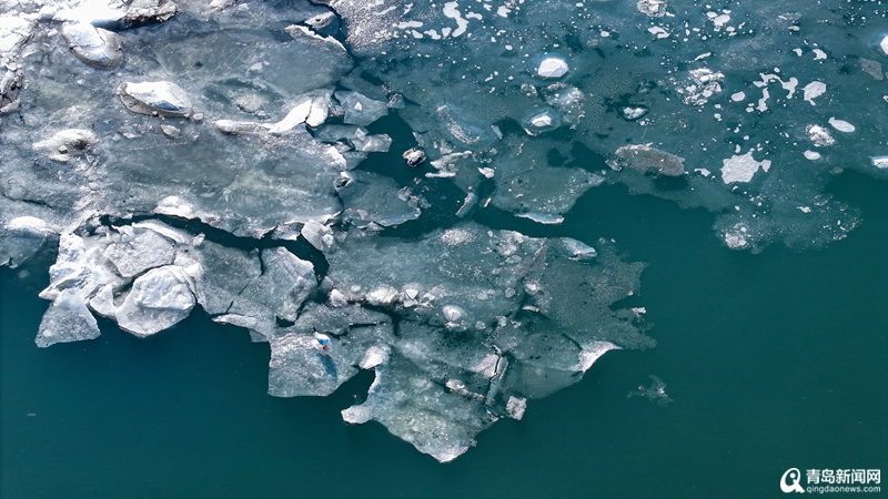青岛胶州湾海面结冰!"静态海"场景好似流浪地球