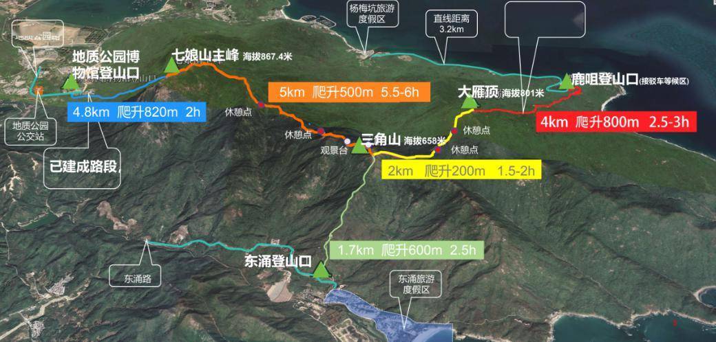 东涌-大雁顶-七娘山联通修复工程的项目路线,将以纯生态自然方式打通