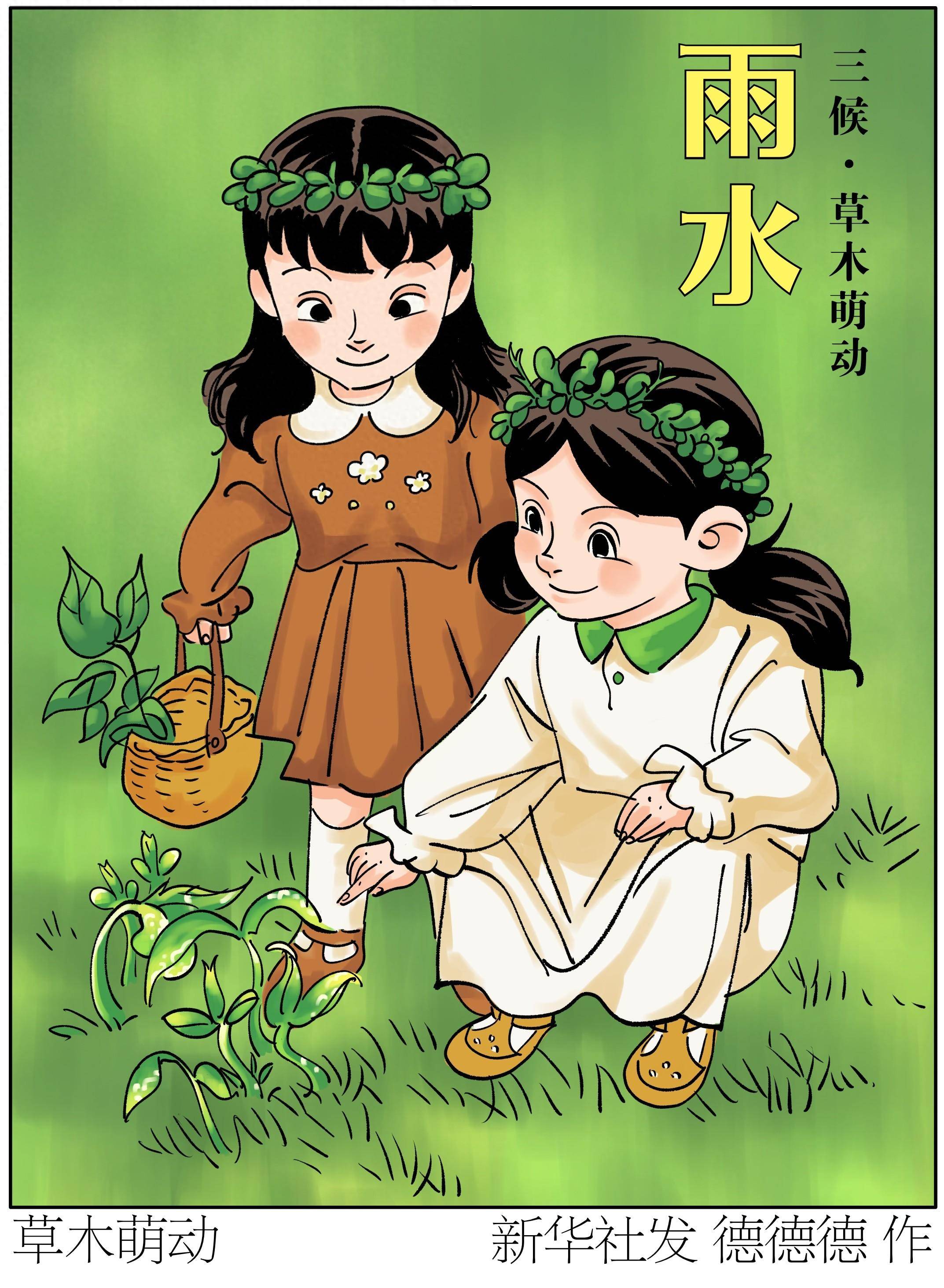 图表插画二十四节气雨水丨草木萌动