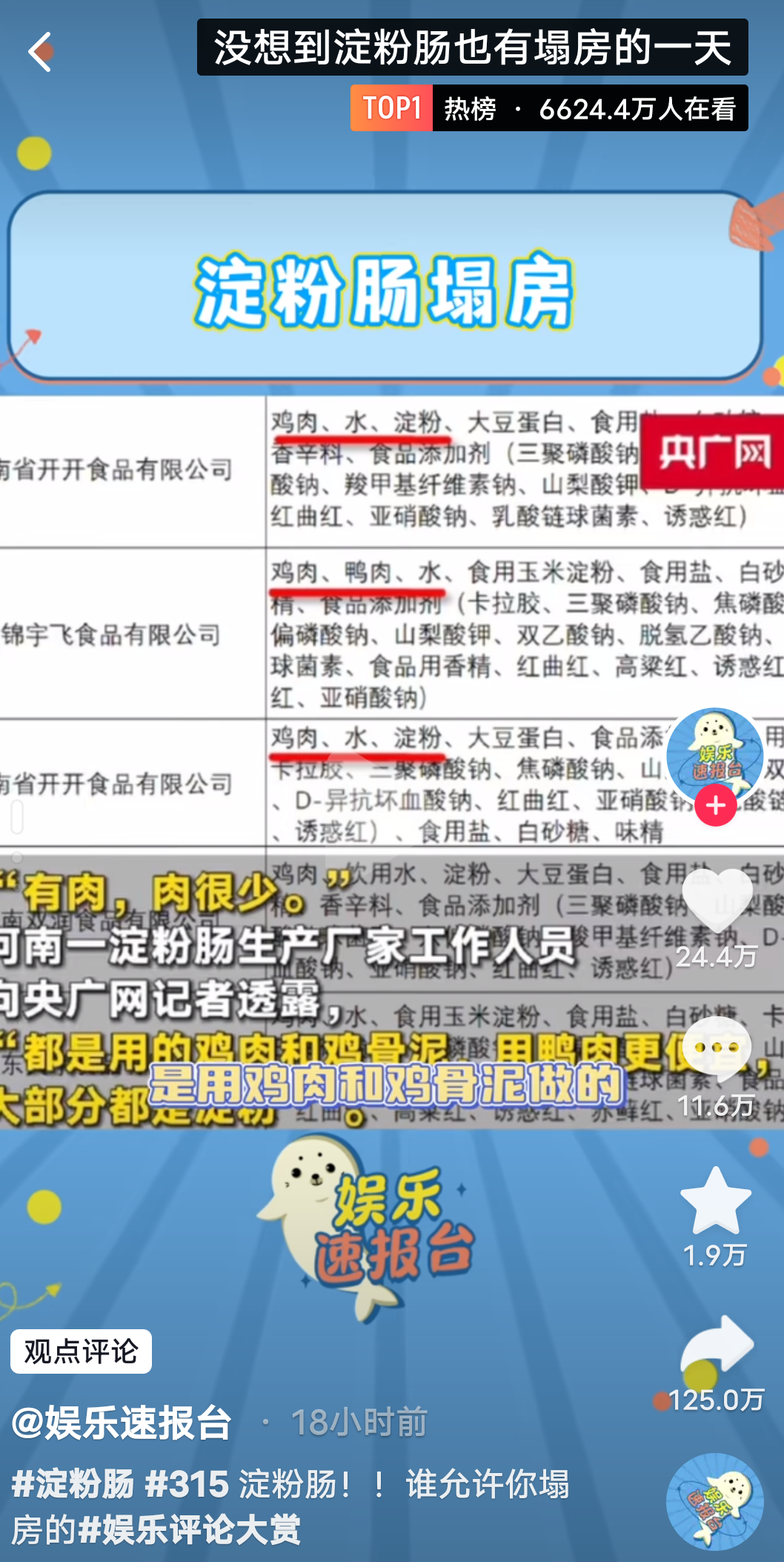 今日热榜你看央视315晚会了吗槽头肉淀粉肠成热门话题