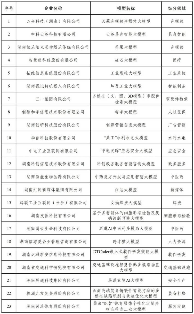 21家企业上榜湖南首批人工智能大模型拟认定名单